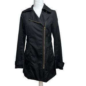 H&M Zip Up Trench Coat Womens Sz 4 Black Lightweight Office Academia Classic